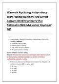 Wisconsin Psychology Jurisprudence  Exam Practice Questions And Correct  Answers &lpar;Verified Answers&rpar; Plus  Rationales 2026 Q&A Instant Download  Pdf 