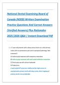 National Dental Examining Board of Canada &lpar;NDEB&rpar; Written Examination Practice Questions And Correct Answers &lpar;Verified Answers&rpar; Plus Rationales 2025&vert;2026 Q&A &vert; Instant Download Pdf