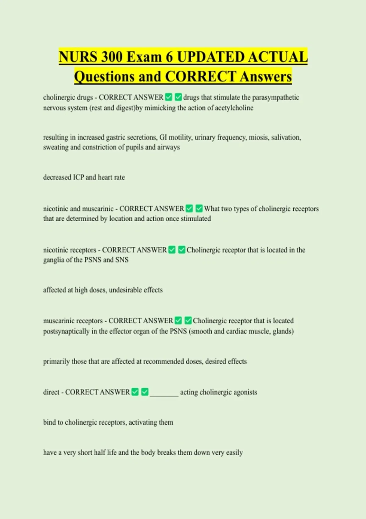 NURS 300 Exam 6 UPDATED ACTUAL Questions and CORRECT Answers - Medicine ...