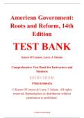 Test Bank &ndash; American Government&colon; Roots and Reform&comma; 14th Edition &ndash; Karen O'Connor & Larry J&period; Sabato &ndash; ISBN 9780136900436 &lpar;Chapters 1&ndash;16 Covered&rpar;