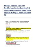 Michigan Broadcast Technician  Specialty Exam Practice Questions And  Correct Answers &lpar;Verified Answers&rpar; Plus  Rationale 2026 Q&A&vert; Instant Download  Pdf 