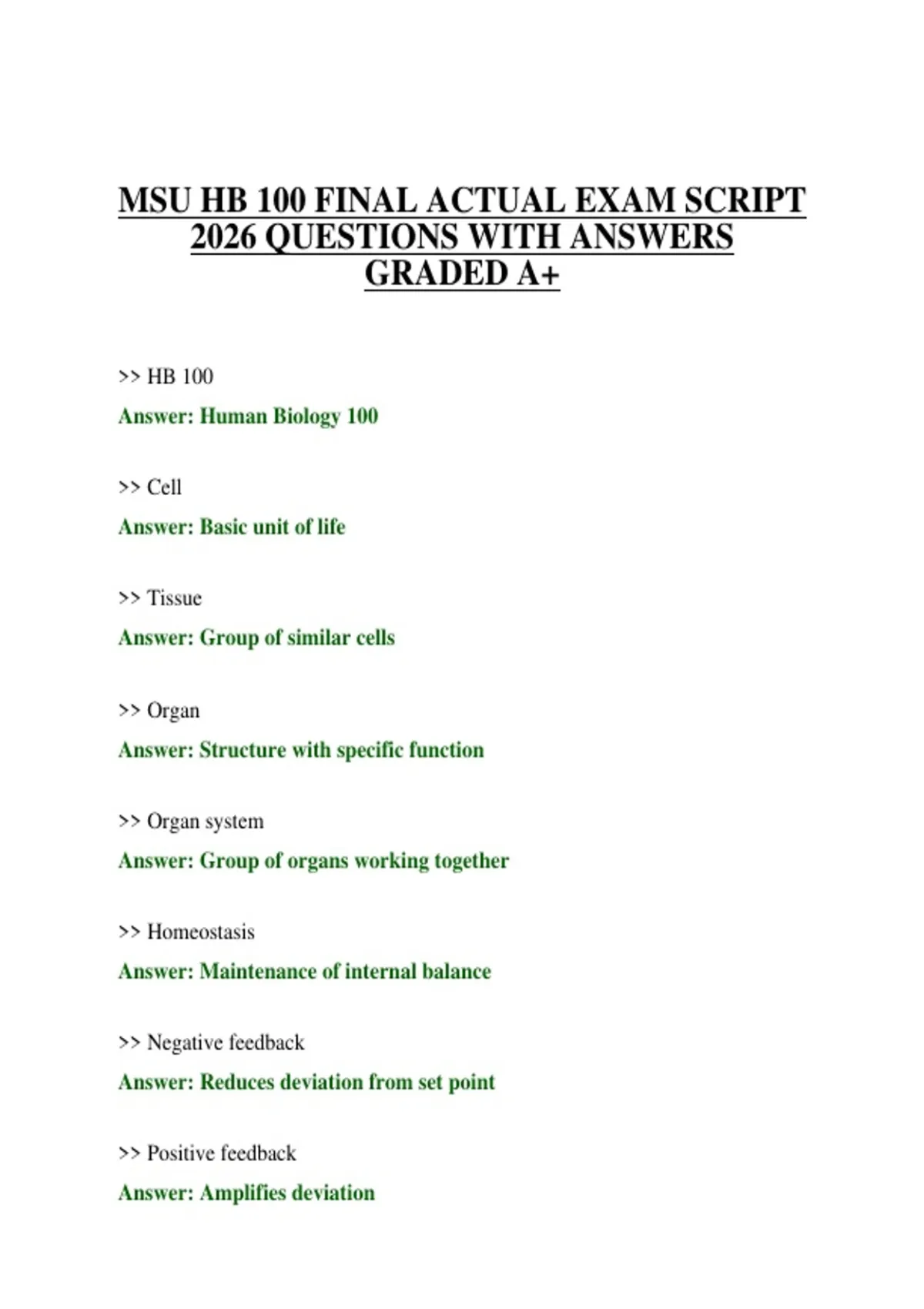 University Paper Answer Script MSU HB 100 FINAL ACTUAL EXAM SCRIPT 2026 QUESTIONS WITH ANSWERS GRADED ...