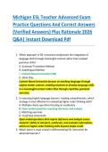 Michigan ESL Teacher Advanced Exam  Practice Questions And Correct Answers  &lpar;Verified Answers&rpar; Plus Rationale 2026  Q&A&vert; Instant Download Pdf 