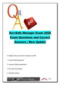 ServSafe Manager Certification Exam 2026 &ndash; 400 Questions & Correct Answers &ndash; Food Safety&comma; HACCP & FDA Food Code