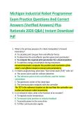 Michigan Industrial Robot Programmer  Exam Practice Questions And Correct  Answers &lpar;Verified Answers&rpar; Plus  Rationale 2026 Q&A&vert; Instant Download  Pdf