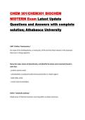 CHEM 301&sol;CHEM301 BIOCHEM MIDTERM Exam Latest Update Questions and Answers with complete solution&semi; Athabasca University