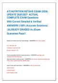 ATI NUTRITION RETAKE EXAM &lpar;2026&rpar;  UPDATE 20262027  ACTUAL   COMPLETE EXAM Questions   With Correct Detailed & Verified   ANSWERS &lpar;100&percnt; Accurate Solutions&rpar;   &vert;&vert;ALREADY GRADED A&plus;&vert;&vert;Exam   Guarantee Pass&excl;&excl; 