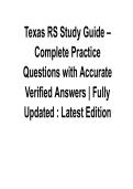 Texas RS Study Guide Complete Practice Questions with Accurate Verified Answers Fully Updated 2025&sol; 2026