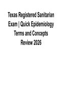 Texas Registered Sanitarian Exam Quick Epidemiology Terms and Concepts Review 2025&sol; 2026