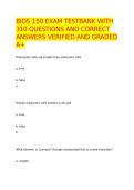 BIOS 150 EXAM TESTBANK WITH 310 QUESTIONS AND CORRECT ANSWERS VERIFIED AND GRADED A&plus;