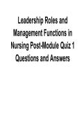 Leadership Roles and Management Functions in Nursing &ndash; Post-Module Quiz 1 Questions & Answers 2026