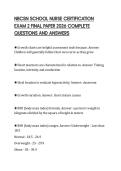 NBCSN SCHOOL NURSE CERTIFICATION EXAM 2 FINAL PAPER 2026 COMPLETE QUESTIONS AND ANSWERS