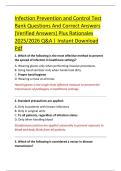 Infection Prevention and Control Test  Bank Questions And Correct Answers  &lpar;Verified Answers&rpar; Plus Rationales  2025&sol;2026 Q&A &vert; Instant Download  Pdf 