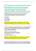 Nursing Process and Critical Thinking Test  Bank Questions And Correct Answers  &lpar;Verified Answers&rpar; Plus Rationales  2025&sol;2026 Q&A &vert; Instant Download Pdf 