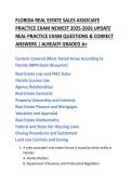 FLORIDA REAL ESTATE SALES ASSOCIATE  PRACTICE EXAM NEWEST 2025-2026 UPDATE  REAL PRACTICE EXAM QUESTIONS & CORRECT  ANSWERS &vert; ALREADY GRADED A&plus;