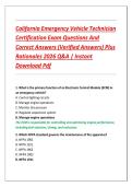 California Emergency Vehicle Technician  Certification Exam Questions And  Correct Answers &lpar;Verified Answers&rpar; Plus  Rationales 2026 Q&A &vert; Instant  Download Pdf