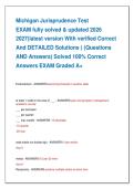 Michigan Jurisprudence Test   EXAM fully solved & updated 2026  2027&lpar;latest version With verified Correct   And DETAILED Solutions &rpar; &lpar;Questions   AND Answers&rpar; Solved 100&percnt; Correct   Answers EXAM Graded A&plus;