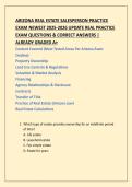 ARIZONA REAL ESTATE SALESPERSON PRACTICE  EXAM NEWEST 2025-2026 UPDATE REAL PRACTICE  EXAM QUESTIONS & CORRECT ANSWERS &vert;  ALREADY GRADED A&plus;