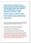 NCLEX Practice Questions Exam 1  Study Guide Exam &lpar;2026&rpar; Exam MOST  TESTED QUESTIONS AND VERIFIED  SOLUTIONS&lpar;Detailed Answers&rpar;  Questions & Answers &vert; Latest   Already Graded A&plus; UPDATE &vert;2026&excl;&excl;   STUDY GUIDE EXAM GUARRANTEED   SUCCESS&excl;&excl;&excl;&excl;&excl;