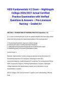 HESI Fundamentals V&period;2 Exam &ndash; Nightingale College 2026&sol;2027&colon; Actual Certified Practice Examination with Verified Questions & Answers &ndash; Pre-Licensure Nursing &ndash; Graded A&plus;