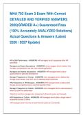 MHA 702 Exam 2 Exam With Correct   DETAILED AND VERIFIED ANSWERS   2026&lpar;GRADED A&plus;&rpar; Guaranteed Pass   &lpar;100&percnt; Accurately ANALYZED Solutions&rpar;   Actual Questions & Answers &lpar;Latest   2026 &sol; 2027 Update&rpar;