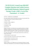 NU155 EXAM 2 Actual Exam 2026&sol;2027 Complete Questions and Verified Answers with Detailed Rationales Medical Surgical Nursing I Grade A 100&percnt; Correct Pass Guaranteed - A&plus; Graded