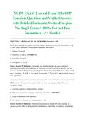 NU155 EXAM 2 Actual Exam 2026&sol;2027 Complete Questions and Verified Answers with Detailed Rationales Medical Surgical Nursing I Grade A 100&percnt; Correct Pass Guaranteed - A&plus; Graded