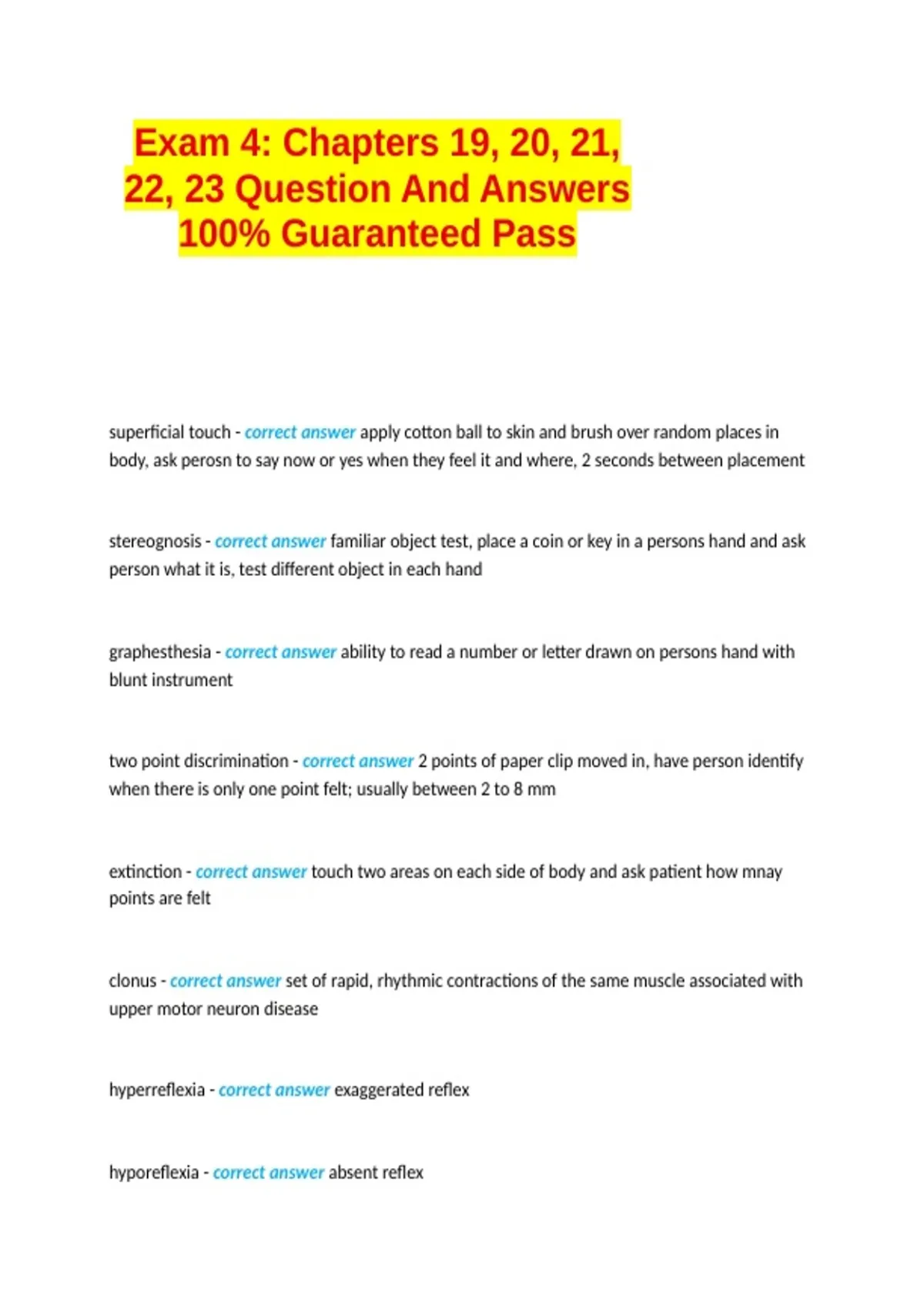Exam 4 Chapters 19, 20, 21, 22, 23 Question And Answers 100% Guaranteed ...
