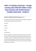 MATH 110 Statistics Final Exam &ndash; Portage Learning Latest 2026&sol;2027 Edition&colon; Actual Exam Questions with Verified Answers &ndash; Complete Study Guide &ndash; Graded A&plus;