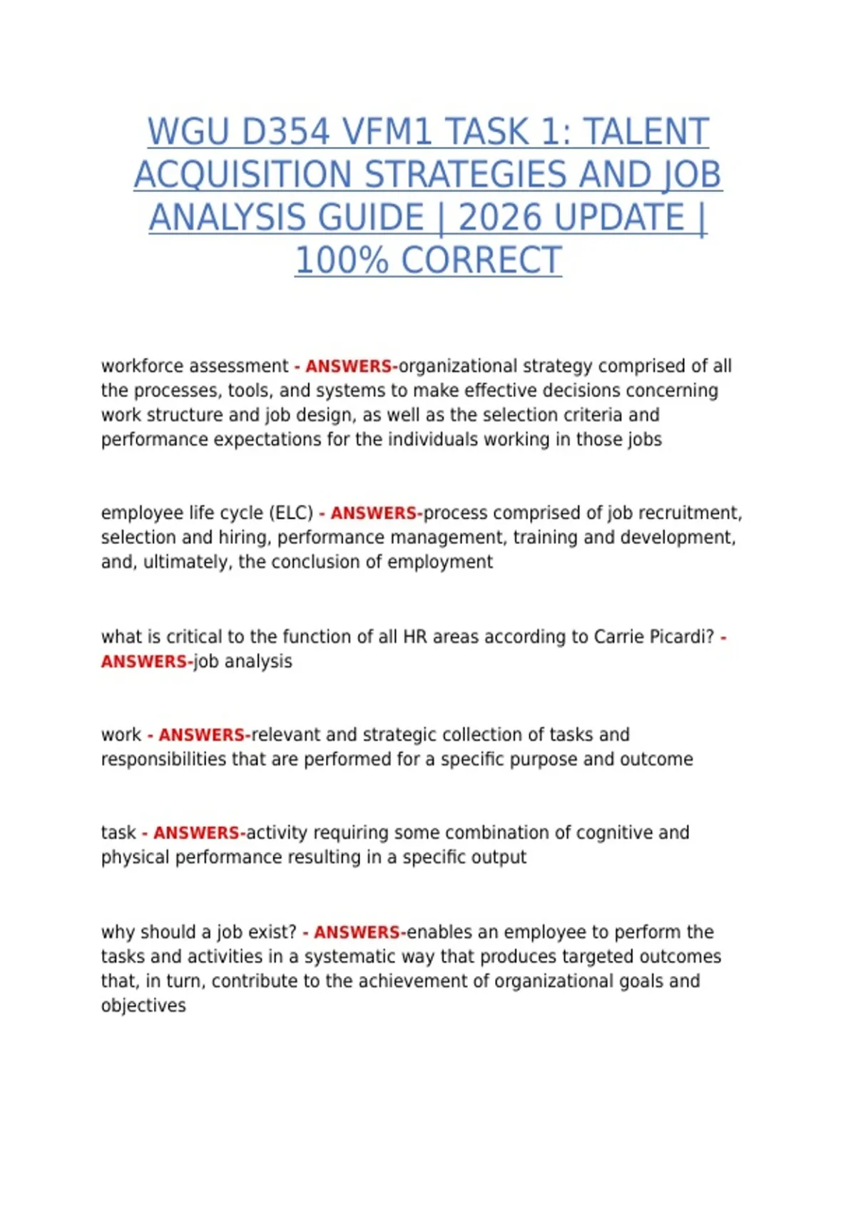 WGU D354 VFM1 TASK 1 – TALENT ACQUISITION STRATEGIES AND JOB ANALYSIS ...