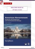Solution Manual with Verified Answers &ndash; American Government&colon; Political Development and Institutional Change &lpar;12th Edition&rpar; Jillson &vert; All Chapters 1&ndash;16 Covered &vert; Step-by-Step Solutions &vert; Latest Edition