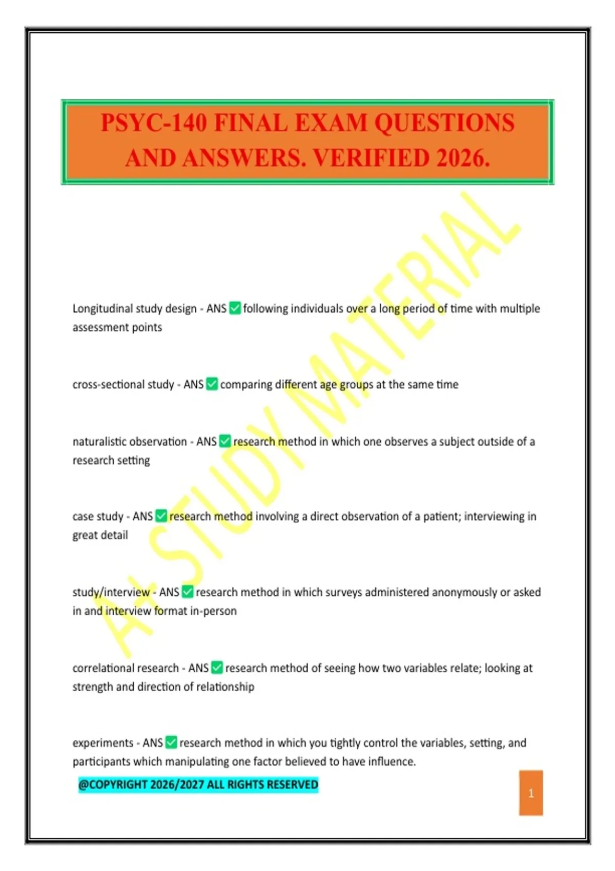PSYC-140 FINAL EXAM QUESTIONS AND ANSWERS. VERIFIED 2026. - PSYC 140 ...