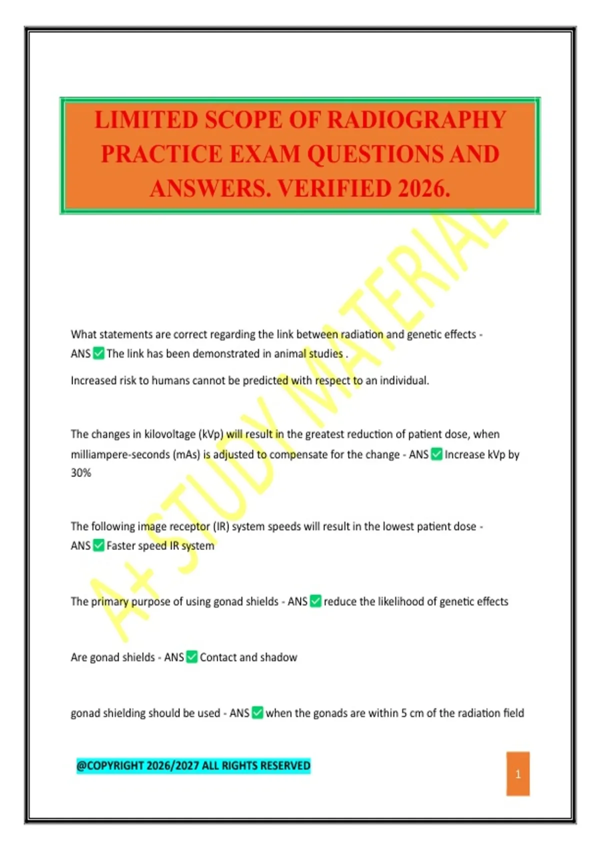 LIMITED SCOPE OF RADIOGRAPHY PRACTICE EXAM QUESTIONS AND ANSWERS ...