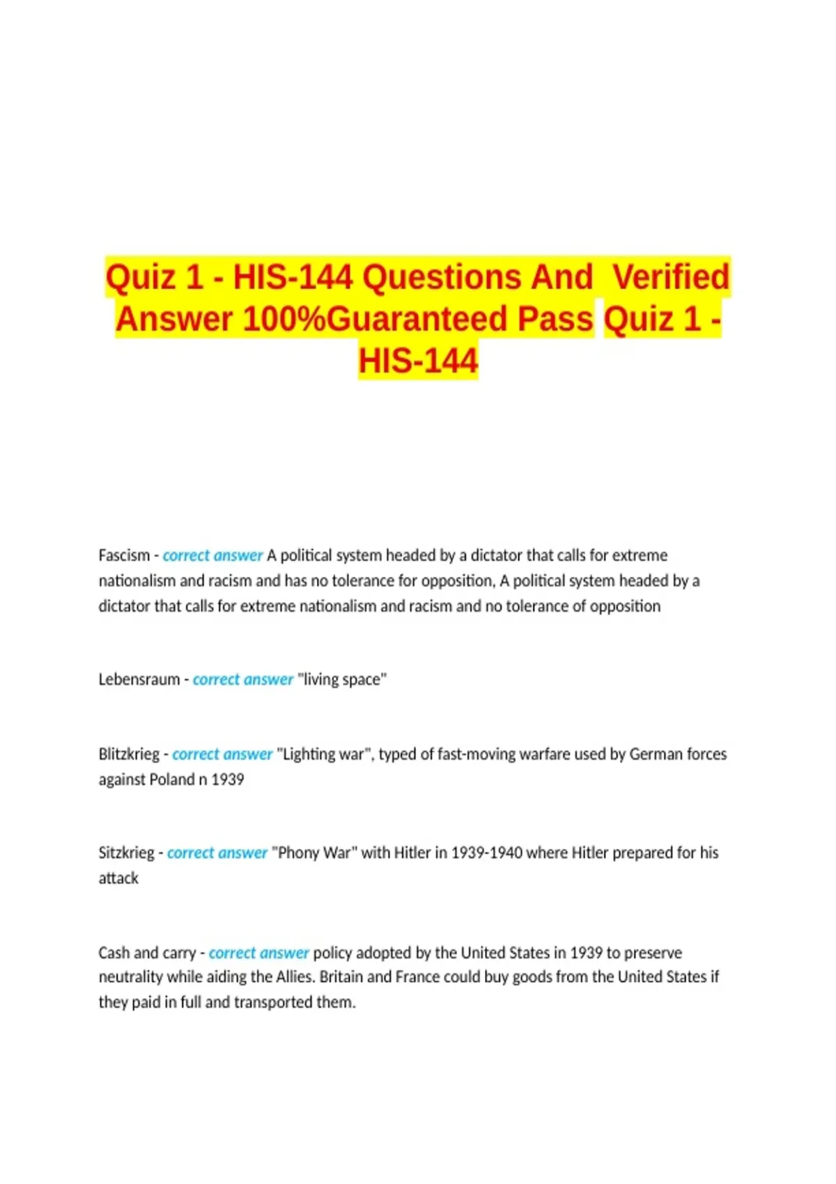 UNC HIST 144 - Final Exam {Latest 2025-26} Questions And Answers 100% ...