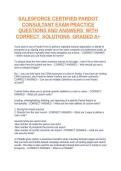 SALESFORCE CERTIFIED PARDOT CONSULTANT EXAM PRACTICE QUESTIONS AND ANSWERS  WITH CORRECT  SOLUTIONS  GRADED A&plus;