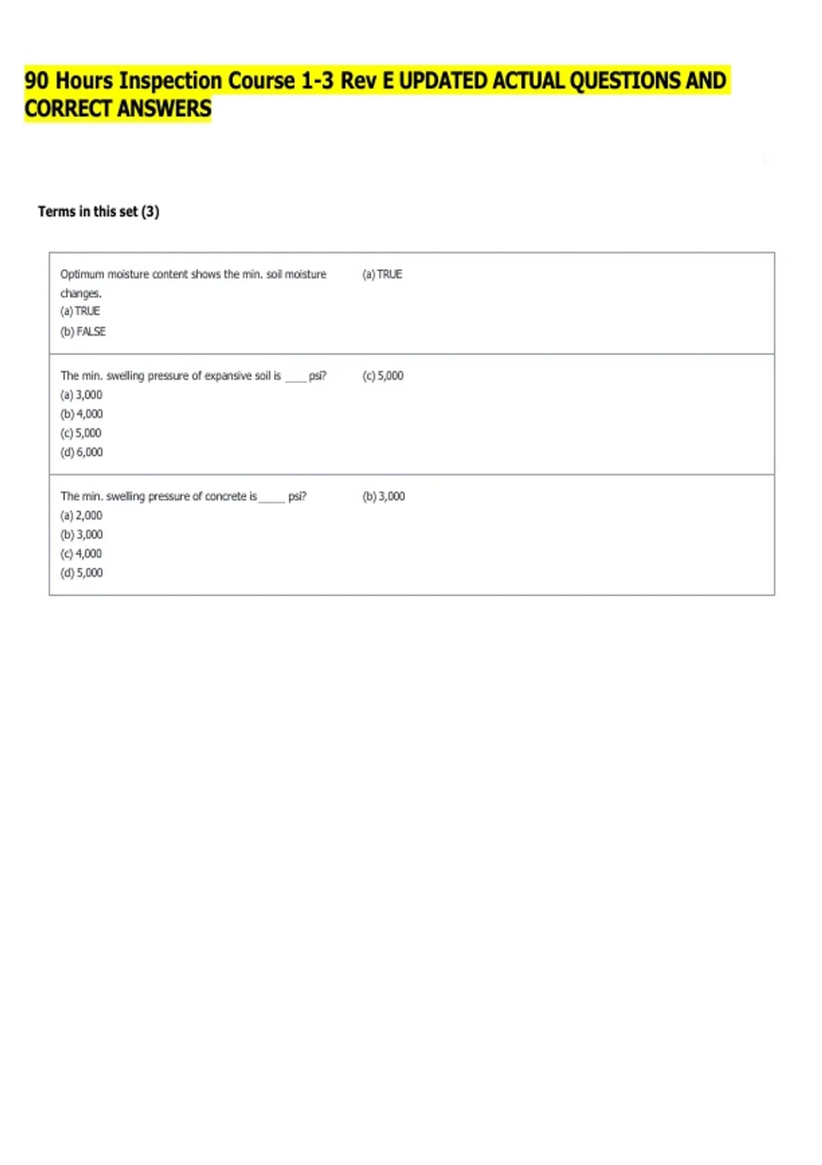 90 Hours Inspection Course 1-3 Rev E UPDATED ACTUAL QUESTIONS AND ...