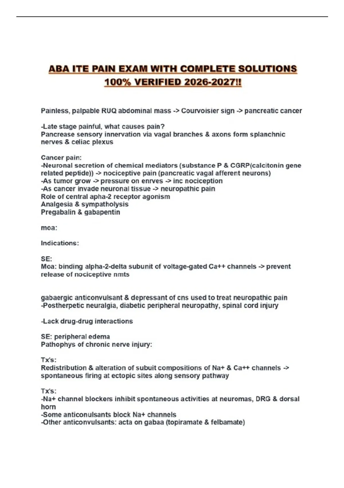 ABA ITE PAIN EXAM WITH COMPLETE SOLUTIONS 100% VERIFIED !! - ABA ITE ...