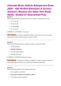 Colorado Motor Vehicle Salesperson Exam 2026 &ndash; 400 Verified Questions & Correct Answers &vert; Mastery Car Sales Test Study Guide &vert; Graded A&plus; Guaranteed Prep