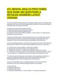ATI- MENTAL HEALTH PROCTORED QUIZ BANK-403 QUESTIONS & DETAILED ANSWERS LATEST VERSION