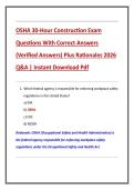 OSHA 30-Hour Construction Exam  Questions With Correct Answers  &lpar;Verified Answers&rpar; Plus Rationales 2026  Q&A &vert; Instant Download Pdf 