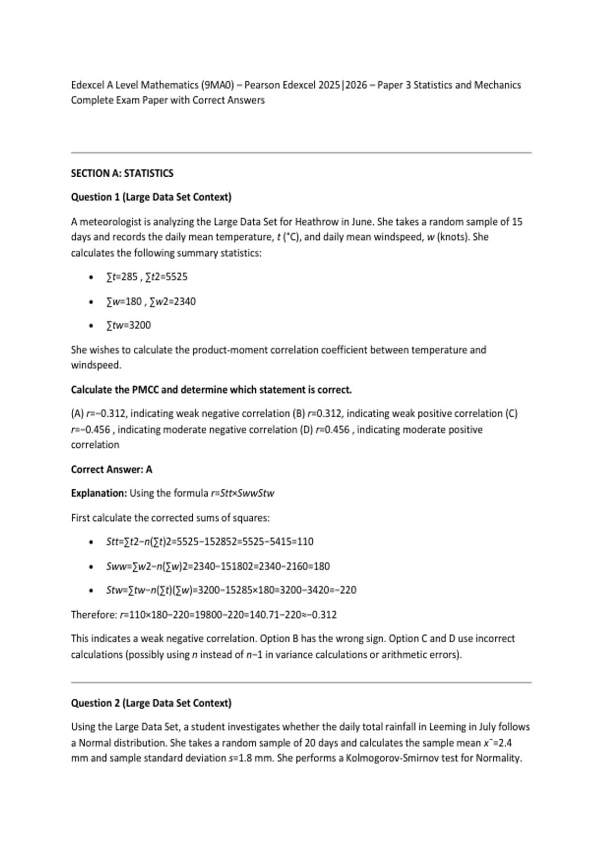 Edexcel A Level Mathematics (9MA0) – Pearson Edexcel 2025|2026 – Paper ...