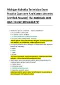 Michigan Robotics Technician Exam  Practice Questions And Correct Answers  &lpar;Verified Answers&rpar; Plus Rationale 2026  Q&A&vert; Instant Download Pdf  