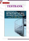 TEST BANK Introduction to Statistical Investigations&comma; 2nd Edition Nathan Tintle&semi; Beth L&period; Chance Chapters 1 - 11&comma; Complete