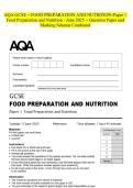 AQA GCSE &ndash; FOOD PREPARATION AND NUTRITION-Paper Food Preparation and Nutrition - June 2025 - Question Paper and Marking Scheme Combined