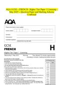 AQA GCSE - FRENCH- Higher Tier Paper 1 Listening May 2025 - Question Paper and Marking Scheme Combined