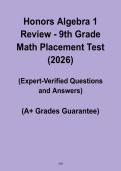 Honors Algebra 1 Review &ndash; 9th Grade Math Placement Test 2026 PDF
