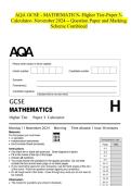 AQA GCSE - MATHEMATICS- Higher Tier-Paper 3- Calculator- November 2024 - Question Paper and Marking Scheme Combined
