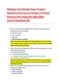 Michigan Tool Grinder Exam Practice  Questions And Correct Answers &lpar;Verified  Answers&rpar; Plus Rationale 2026 Q&A&vert;  Instant Download Pdf  