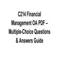 C214 Financial Management OA PDF 2025&sol; 2026 Multiple Choice Questions and Answers Guide with Solution Exam Prep