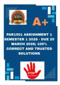PAR1501 Assignment 1 Semester 1 2026 - DUE 20 March 2026&semi; 100&percnt; CORRECT AND TRUSTED SOLUTIONS